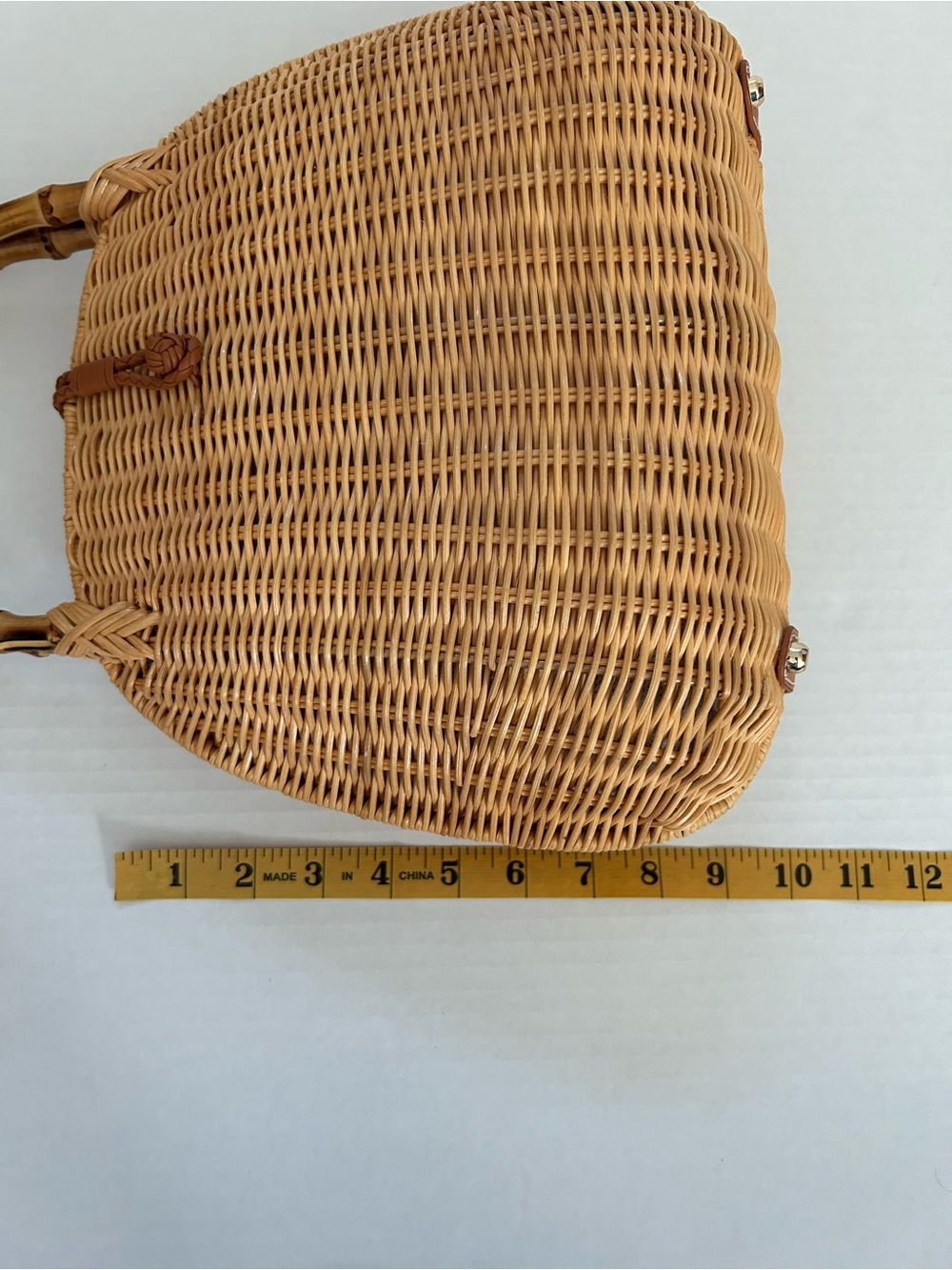 J McLaughlin Aria Wicker Satchel Handbag with Bamboo Handle - Picture 10 of 11